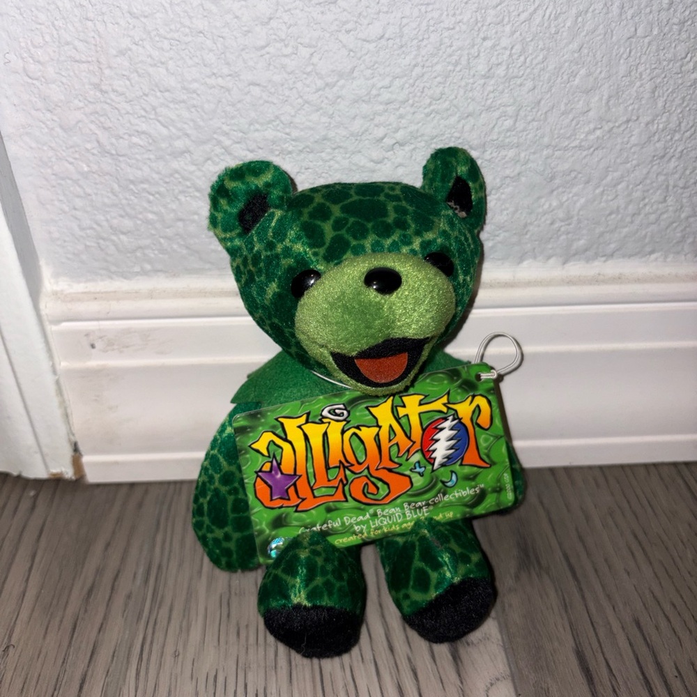 Liquid Blue Green Tie-Dye Grateful Dead Bear Plush Keychain with Pattern